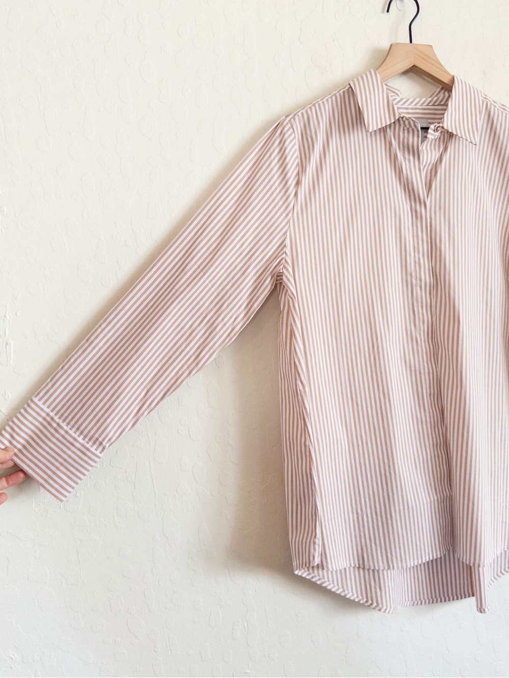 Chicos Button Sleeve Poplin Cotton Tunic 3/4 Sleeve Button Down Shirt 12 Striped - Picture 2 of 6